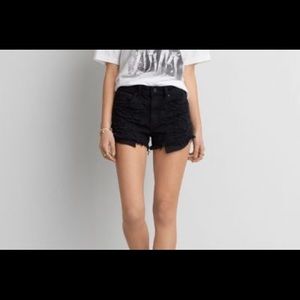 Black HighRise Festival Distressed Jean Shorts AEO
